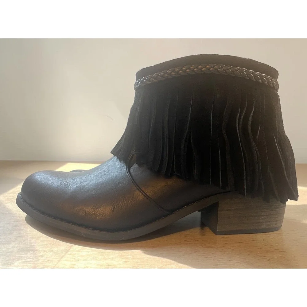 Corkys Arcadia Fringe Braided Trim‎ Black Women Size 10 Ankle Boots NWOT
